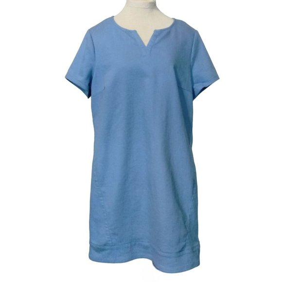 C Wonder Dresses & Skirts - C. WONDER BLUE SPLIT NECK SHORT SLEEVE BACK ZIP STRETCH DENIM DRESS SIZE 16